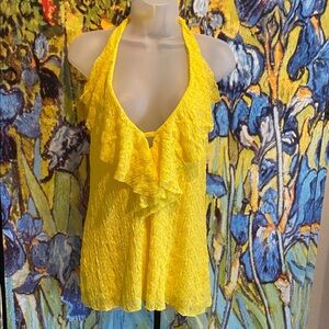 🌼MODA International Yellow XL Lace Halter Top
